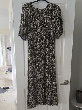 Zara Black Floral Midi Dress - Puff Sleeve, Casual Everyday